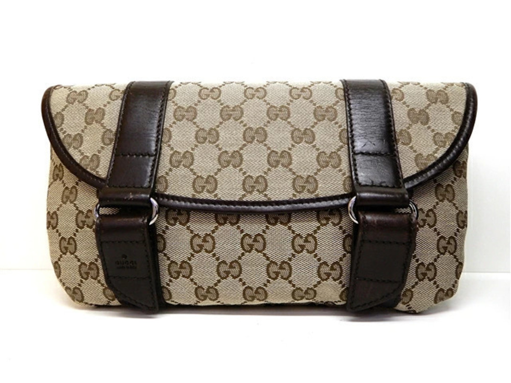 Gucci Waist Belt Crossbody bag canvas x calfskin Beige Cream dark brown